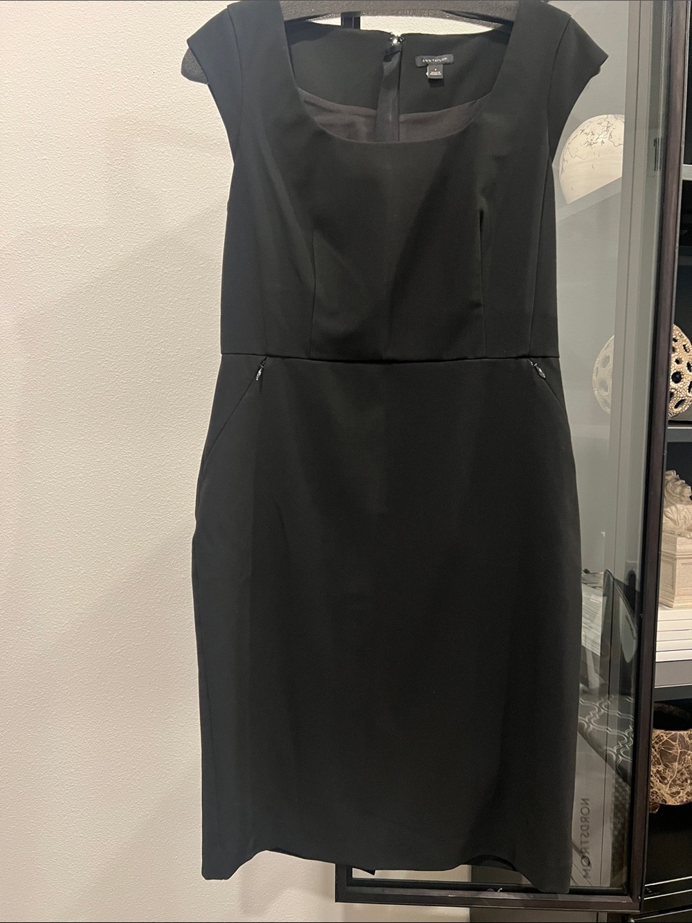 Ann Taylor Black Cap-Sleeve Sheath Midi Dress
